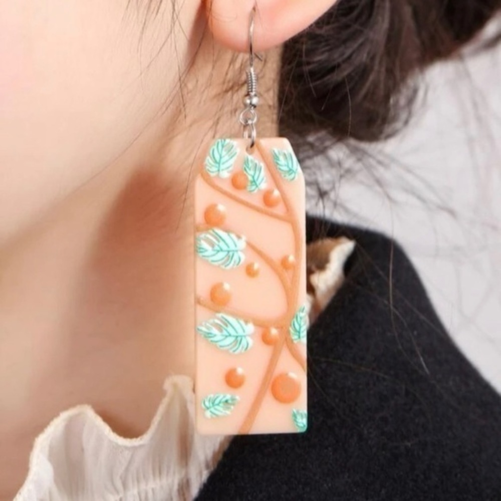 Beautiful Acrylic Leaf Print Earrings
